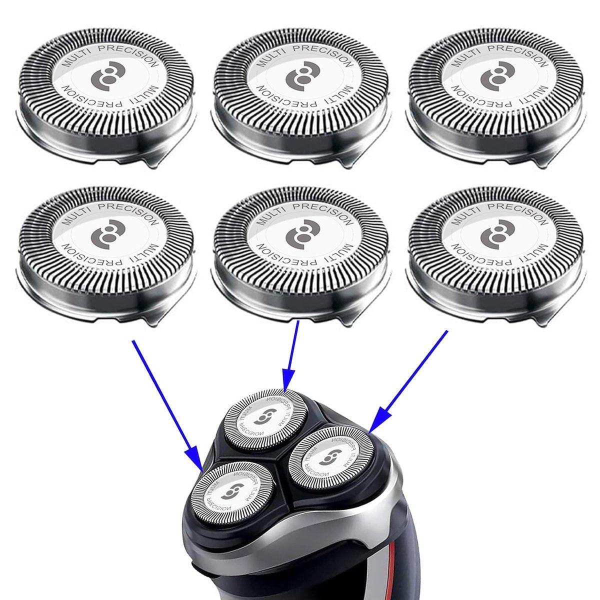 Ersatzscherköpfe HQ8 Kompatibel mit Philips Norelco Aquatec Rasierern – 6er-Pack Silber