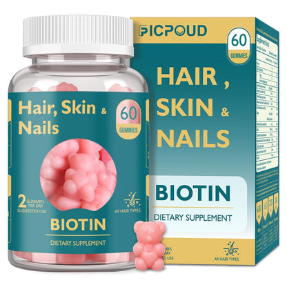 Ficpoud Biotin Gummis für Haare, Haut und Nägel – Vegan, 60 Stück, 30-Tage-Vorrat