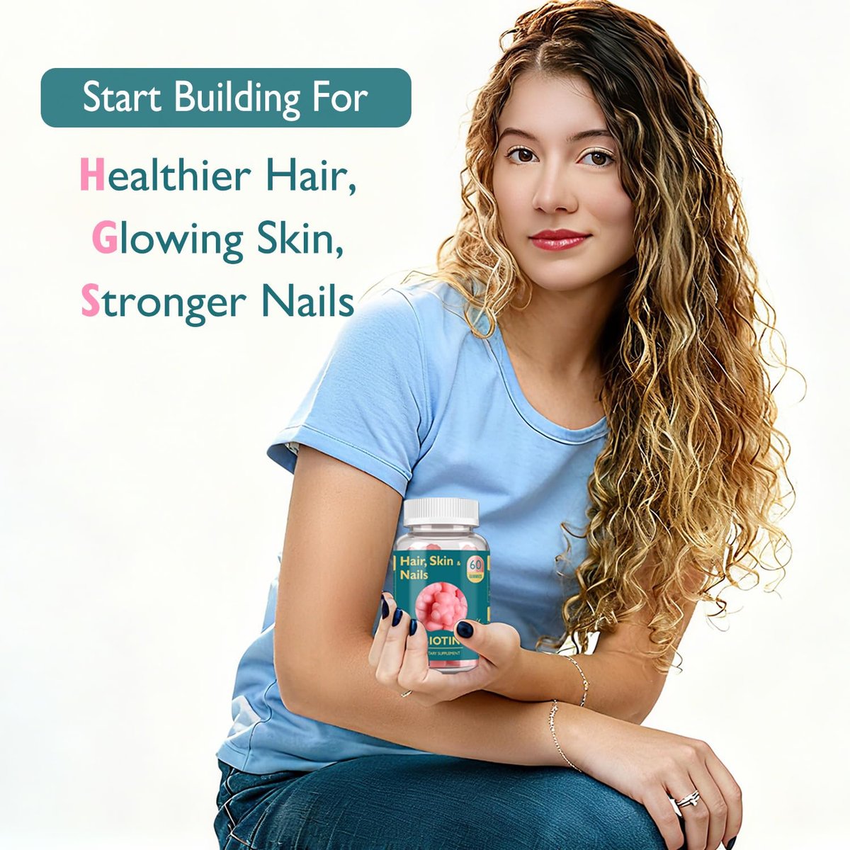 Ficpoud Biotin Gummis für Haare, Haut und Nägel – Vegan, 60 Stück, 30-Tage-Vorrat