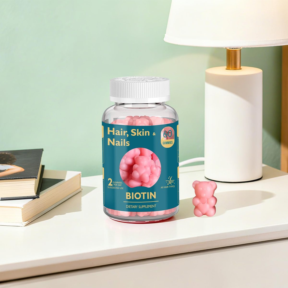 Ficpoud Biotin Gummis für Haare, Haut und Nägel – Vegan, 60 Stück, 30-Tage-Vorrat