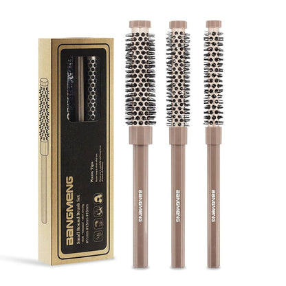 BANGMENG 3-teiliges Set kleiner Rundbürsten, 3/7 1/2 5/8 Zoll Barrel, Haarbürsten zum Föhnen, weiche Borsten für Volumen, für kurzes Haar, Pony, Ansatz, Locken und glattes Haar