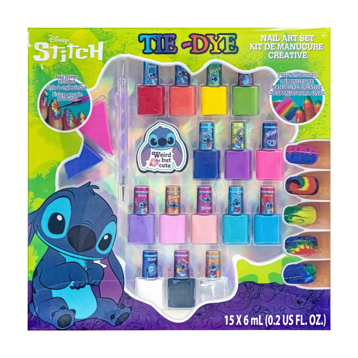 Townley Girl Disney Stitch 15-teiliges Nagellack-Set für Kinder – Wasserbasierter, peelbarer Nagellack mit Schwämmchen, Dotter und Feile – Ideal für Mädchenpartys, Übernachtungen und Makeover – Ab 6 Jahren