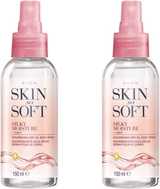 AVON SKIN SO SOFT Feuchtigkeitsspendendes Argan-Körperöl für hydratisierte, strahlende Haut – Trockenöl-Spray 150 ml (2er-Pack)