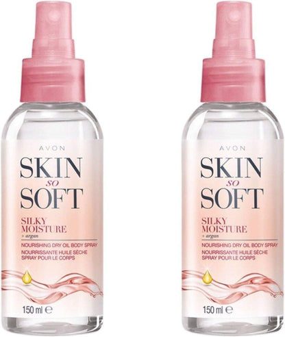 AVON SKIN SO SOFT Feuchtigkeitsspendendes Argan-Körperöl für hydratisierte, strahlende Haut – Trockenöl-Spray 150 ml (2er-Pack)