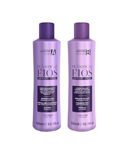 Plastica Dos Fios Home Care Kit – Pflegeset Shampoo und Conditioner für glattes Haar, Keratin-Haarpflege für alle Haartypen (2x300ml)