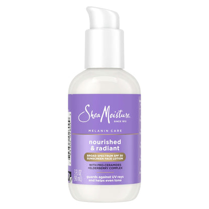 SheaMoisture Melanin Care Sonnenschutz-Gesichtslotion SPF 30 – Strahlende & Geschützte Haut mit Pro-Ceramiden & Holunderbeeren-Komplex, 89 ml