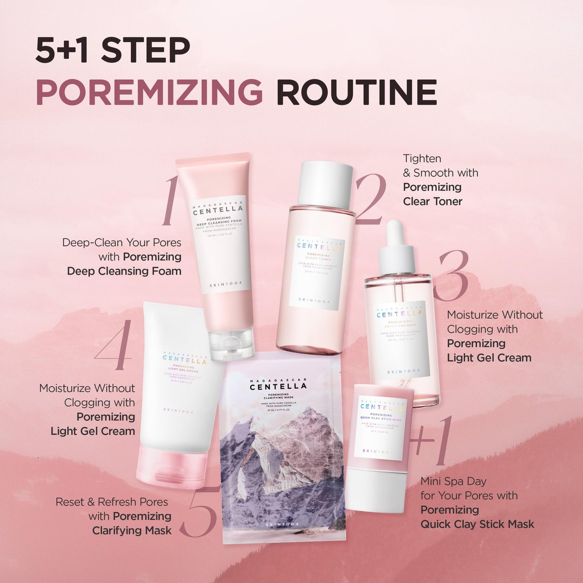 SKIN1004 Poremizing Clarifying Mask – Porenverfeinernde Gesichtsmaske für mehr Hautelastizität, sanftes Peeling & reduzierte Talgproduktion, koreanische Hautpflege, 5er Pack mit 23 ml pro Maske