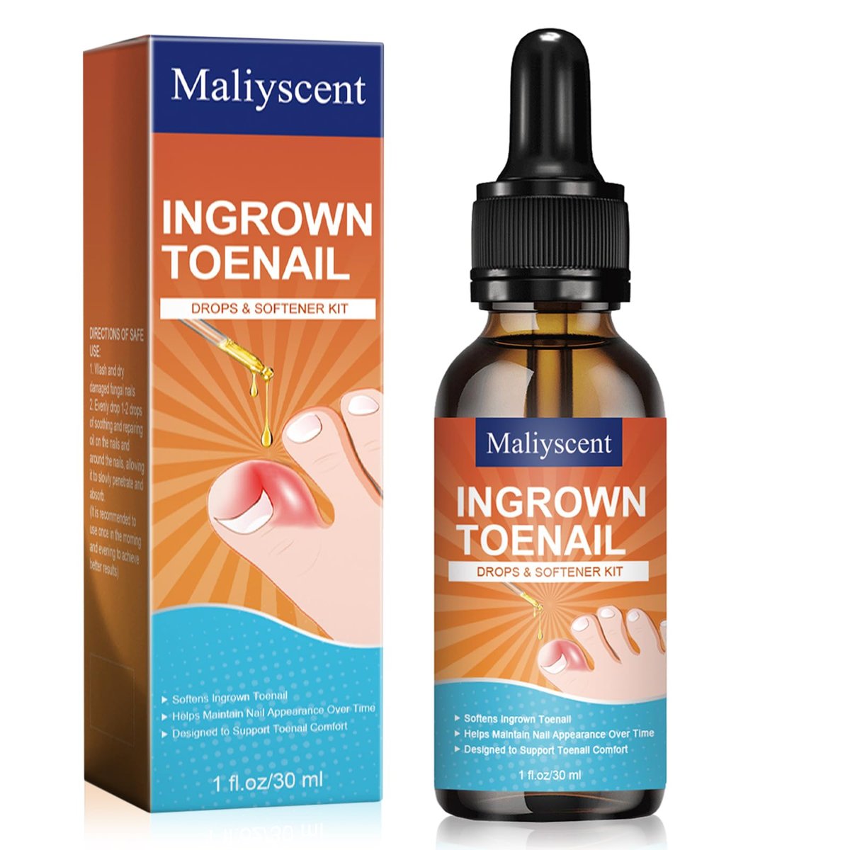 Maliyscent Tropfen gegen eingewachsene Zehennägel – Schmerzlinderung und Weichmacher für Männer und Frauen, Korrektur-Tropfen, 30 ml