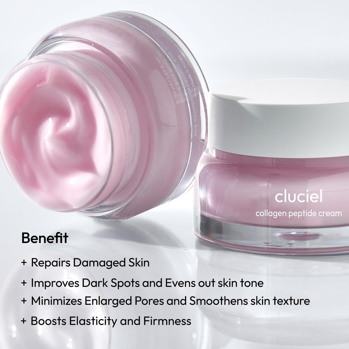 cluciel Collagen Peptid Creme – Tägliche All-in-One Feuchtigkeitspflege für Glasglanz, dunkle Flecken, Porenpflege, 24h Leuchten & klare Haut, koreanische vegane Hautpflege für alle Hauttypen, 1,69 fl.oz