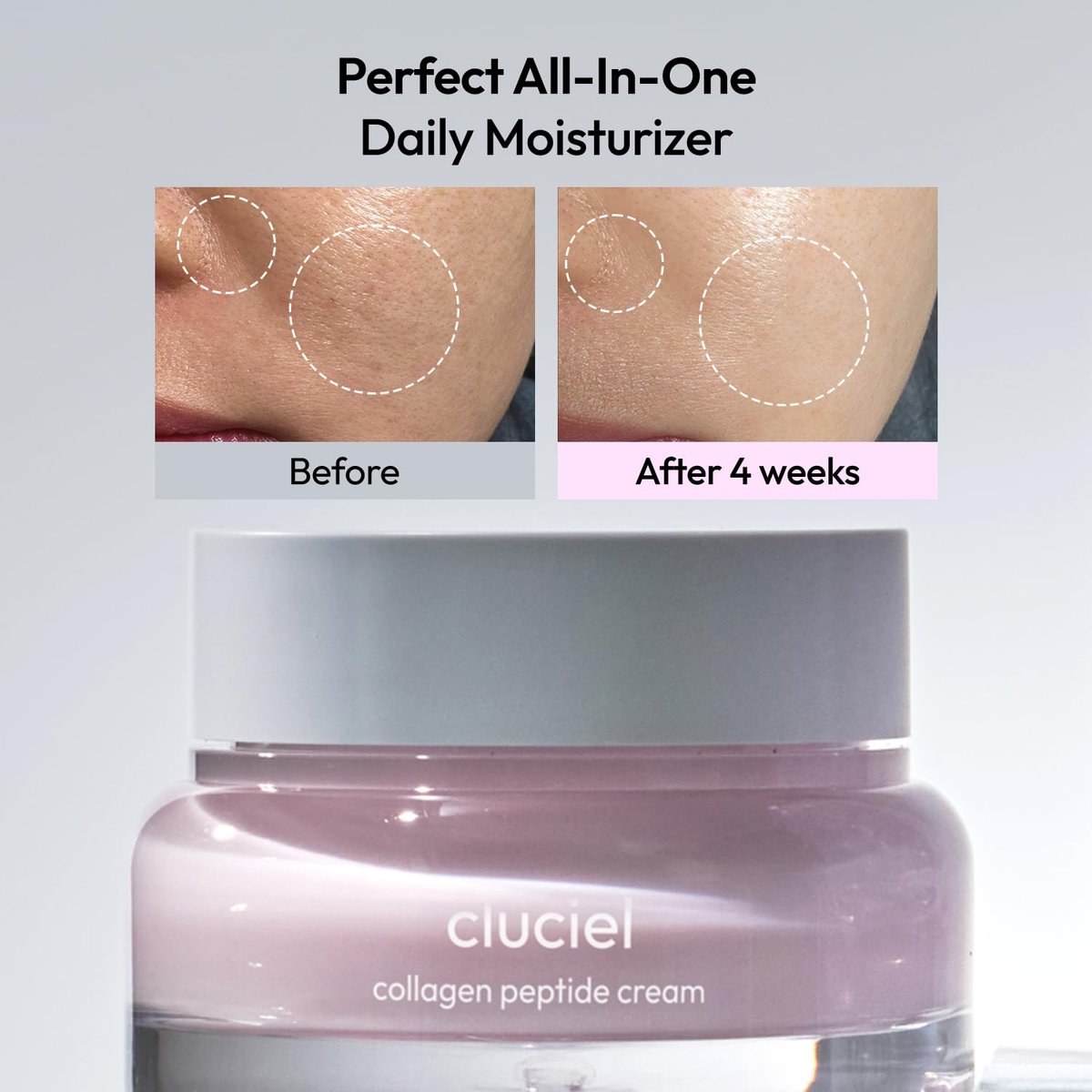 cluciel Collagen Peptid Creme – Tägliche All-in-One Feuchtigkeitspflege für Glasglanz, dunkle Flecken, Porenpflege, 24h Leuchten & klare Haut, koreanische vegane Hautpflege für alle Hauttypen, 1,69 fl.oz