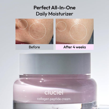cluciel Collagen Peptid Creme – Tägliche All-in-One Feuchtigkeitspflege für Glasglanz, dunkle Flecken, Porenpflege, 24h Leuchten & klare Haut, koreanische vegane Hautpflege für alle Hauttypen, 1,69 fl.oz
