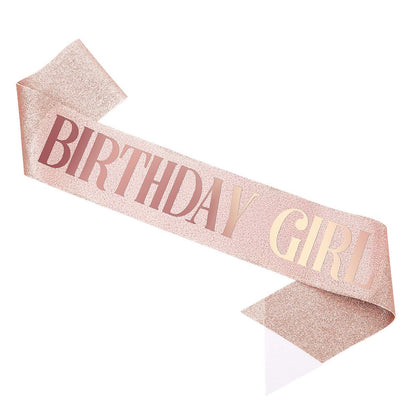 Piriuuo Rosegoldene Geburtstagsschärpe – Glitzernde Geburtstagsschärpe für Frauen, Mädchen, Happy Birthday Schärpe, Geburtstagsgeschenk für Frauen, Mädchen, Geburtstagsdekoration