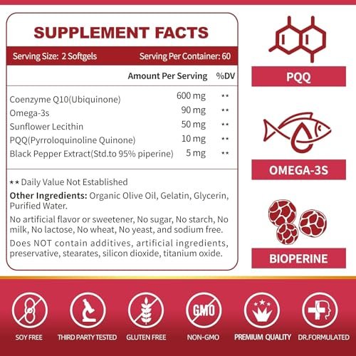 ZEBORA CoQ10 600 mg Weichkapseln - Hochdosiertes Coenzym Q10 mit PQQ, Omega-3 & BioPerin - Hochabsorbierbares CoQ10 Antioxidans für Herzgesundheit & Energieproduktion, 120 Weichkapseln