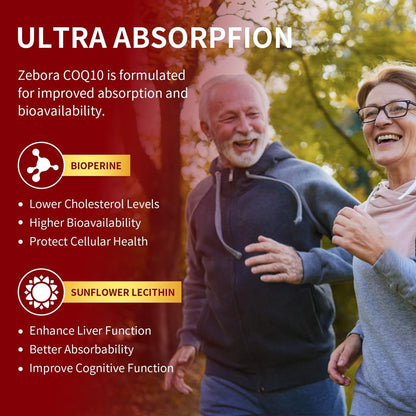 ZEBORA CoQ10 600 mg Weichkapseln - Hochdosiertes Coenzym Q10 mit PQQ, Omega-3 & BioPerin - Hochabsorbierbares CoQ10 Antioxidans für Herzgesundheit & Energieproduktion, 120 Weichkapseln