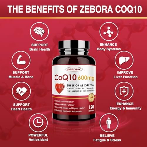 ZEBORA CoQ10 600 mg Weichkapseln - Hochdosiertes Coenzym Q10 mit PQQ, Omega-3 & BioPerin - Hochabsorbierbares CoQ10 Antioxidans für Herzgesundheit & Energieproduktion, 120 Weichkapseln