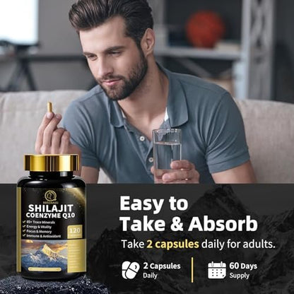 BBEEAAUU Shilajit für Männer mit Sea Moss & Ashwagandha – 12-in-1 Himalaya-Shilajit-Kapseln mit Coenzym Q10, Fulvinsäure & Huminsäure, Löwenmähne, Unterstützt Energie & Immunität, 120 Kapseln
