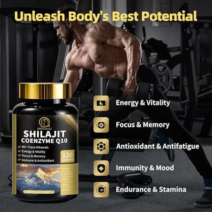 BBEEAAUU Shilajit für Männer mit Sea Moss & Ashwagandha – 12-in-1 Himalaya-Shilajit-Kapseln mit Coenzym Q10, Fulvinsäure & Huminsäure, Löwenmähne, Unterstützt Energie & Immunität, 120 Kapseln