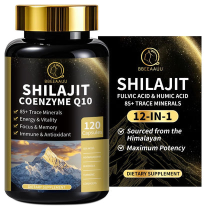 BBEEAAUU Shilajit für Männer mit Sea Moss & Ashwagandha – 12-in-1 Himalaya-Shilajit-Kapseln mit Coenzym Q10, Fulvinsäure & Huminsäure, Löwenmähne, Unterstützt Energie & Immunität, 120 Kapseln