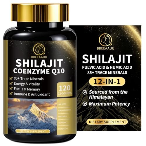 BBEEAAUU Shilajit für Männer mit Sea Moss & Ashwagandha – 12-in-1 Himalaya-Shilajit-Kapseln mit Coenzym Q10, Fulvinsäure & Huminsäure, Löwenmähne, Unterstützt Energie & Immunität, 120 Kapseln