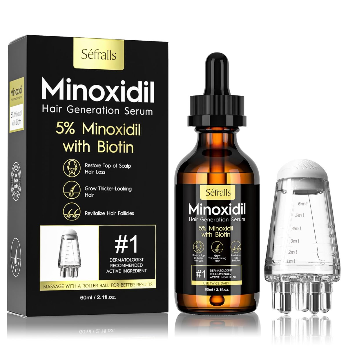 5% Minoxidil Haarwuchsöl für Männer & Frauen Set - Extra starkes Regrow Serum, Topische Haarausfall Behandlung, Dickeres, gesünderes Haar & Bartwachstum Kit, 62 ml