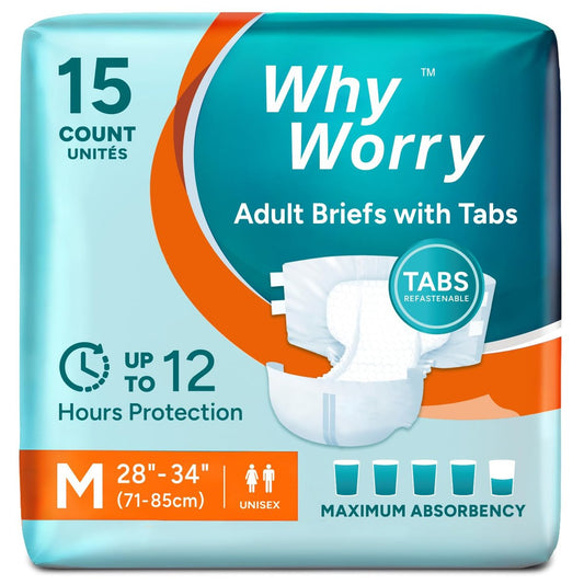 WhyWorry Inkontinenzslips mit Klebetabs, Einweg-Inkontinenzhosen für Damen & Herren mit maximaler Saugfähigkeit, Inkontinenzslips für die Nacht, Geruchskontrolle, Unisex, Medium, 15 Stück