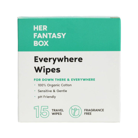 Her Fantasy Box | Everywhere Wipes – 100% Bio-Baumwolle, Sanft & Erfrischend, pH-ausgeglichen, Duftfrei, Pflanzlich für Körper, Gesicht & Intimbereich, Ideal für empfindliche Haut - 1 Packung, 15 Tücher