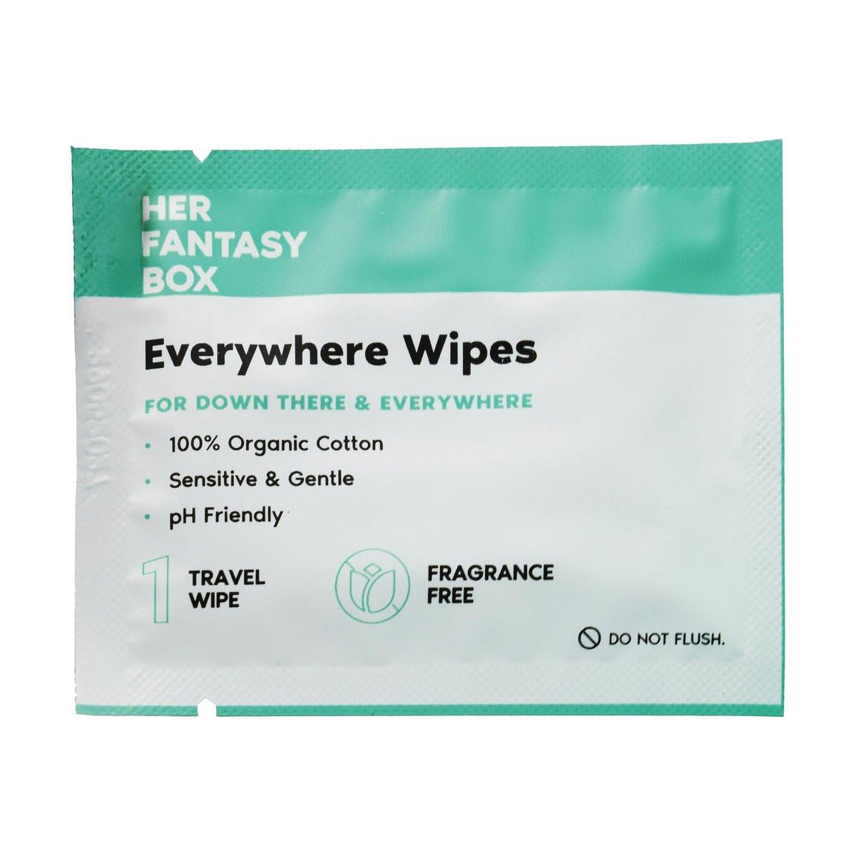 Her Fantasy Box | Everywhere Wipes – 100% Bio-Baumwolle, Sanft & Erfrischend, pH-ausgeglichen, Duftfrei, Pflanzlich für Körper, Gesicht & Intimbereich, Ideal für empfindliche Haut - 1 Packung, 15 Tücher
