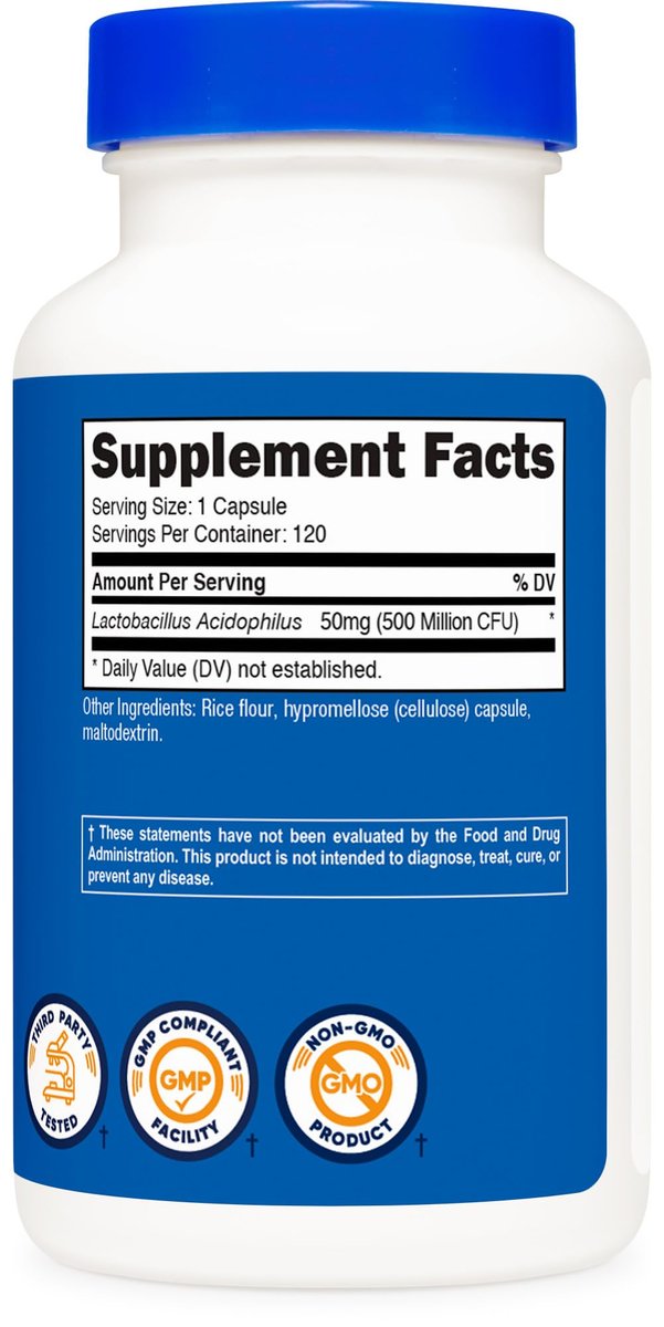 Nutricost Lactobacillus Acidophilus 500 Millionen KBE pro Portion (120 Kapseln)