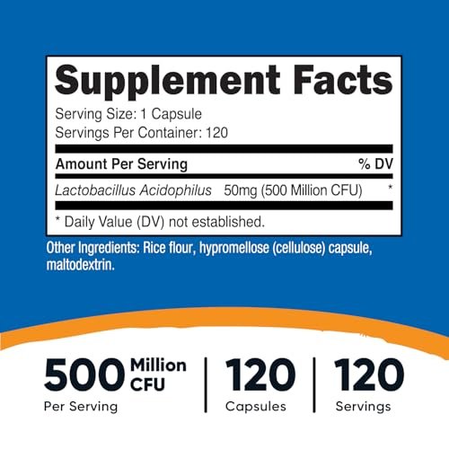 Nutricost Lactobacillus Acidophilus 500 Millionen KBE pro Portion (120 Kapseln)