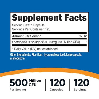 Nutricost Lactobacillus Acidophilus 500 Millionen KBE pro Portion (120 Kapseln)