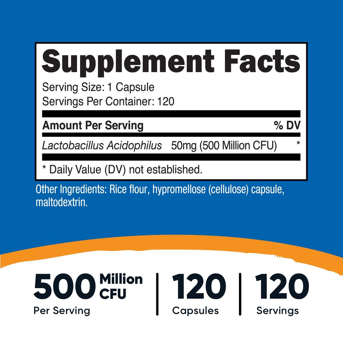 Nutricost Lactobacillus Acidophilus 500 Millionen KBE pro Portion (120 Kapseln)