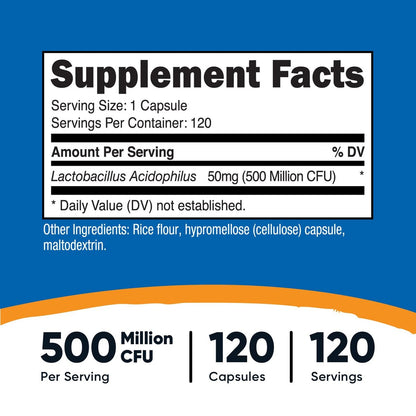Nutricost Lactobacillus Acidophilus 500 Millionen KBE pro Portion (120 Kapseln)