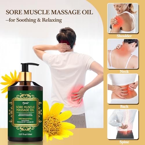 Pjordo 3er-Pack Massageöl für Massagetherapie, Lavendelöl zur Entspannung, Arnikaöl gegen Muskelkater & Cellulite-Massageöl, mit Massageroller & Daumenschoner, Massage-Set für Ihn und Sie