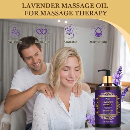 Pjordo 3er-Pack Massageöl für Massagetherapie, Lavendelöl zur Entspannung, Arnikaöl gegen Muskelkater & Cellulite-Massageöl, mit Massageroller & Daumenschoner, Massage-Set für Ihn und Sie