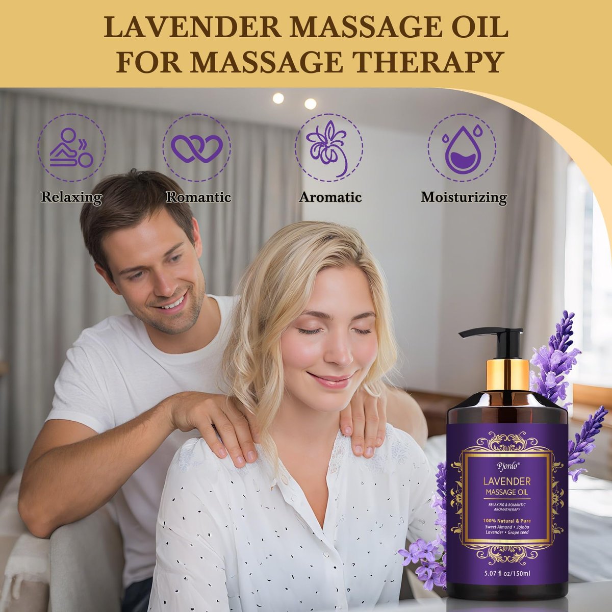 Pjordo 3er-Pack Massageöl für Massagetherapie, Lavendelöl zur Entspannung, Arnikaöl gegen Muskelkater & Cellulite-Massageöl, mit Massageroller & Daumenschoner, Massage-Set für Ihn und Sie