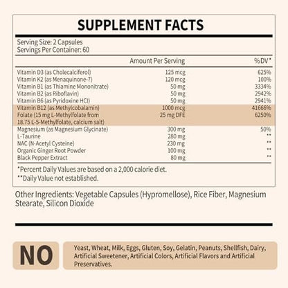 L-Methylfolat 15 mg plus Methyl B12 - Methylierte Vitamine B9 (5-MTHF) & B12 für Gehirngesundheit, Stimmung & Energie - Hochabsorbierbarer 12-in-1 Methylfolat-Komplex - Drittgeprüft (120 vegane Kapseln)