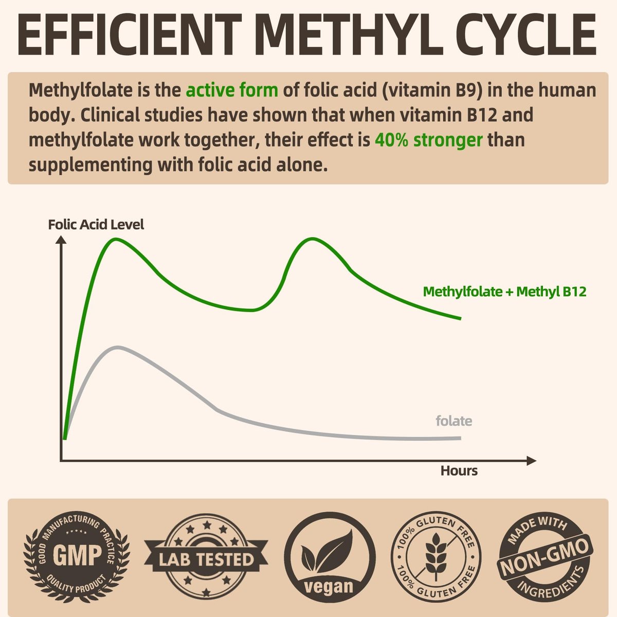 L-Methylfolat 15 mg plus Methyl B12 - Methylierte Vitamine B9 (5-MTHF) & B12 für Gehirngesundheit, Stimmung & Energie - Hochabsorbierbarer 12-in-1 Methylfolat-Komplex - Drittgeprüft (120 vegane Kapseln)