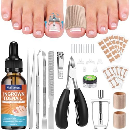 Professionelles Zehennagel-Entfernungsset – Ingrown Toenail Treatment mit Korrektur-Tropfen, Patches, Nagelknipser und Feile aus Edelstahl