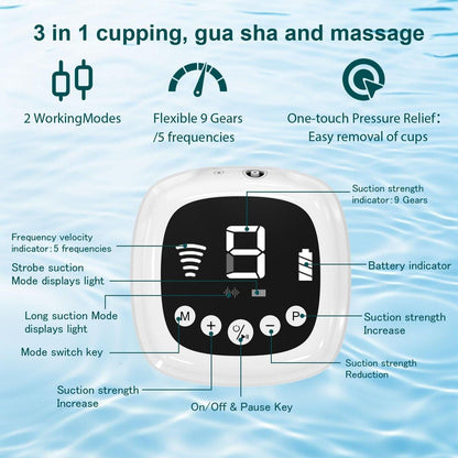 Elektrisches Gesichts-Cupping-Set für das Gesicht mit Doppelbecher-Nutzung – 3-in-1 Gesichts-Cupping, Gua Sha & Massage-Tools für die Hautpflege – Multifunktionaler Gesichts-, Hals- und Augen-Cupping-Massagegerät gegen Falten, 3 Modi, 9 Stufen