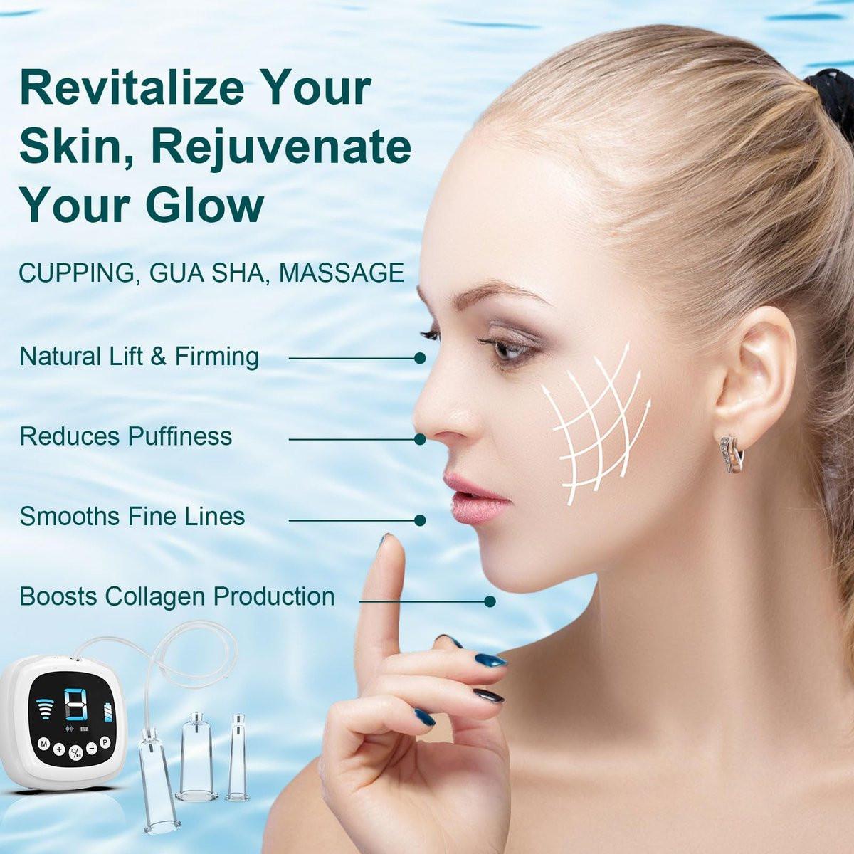 Elektrisches Gesichts-Cupping-Set für das Gesicht mit Doppelbecher-Nutzung – 3-in-1 Gesichts-Cupping, Gua Sha & Massage-Tools für die Hautpflege – Multifunktionaler Gesichts-, Hals- und Augen-Cupping-Massagegerät gegen Falten, 3 Modi, 9 Stufen