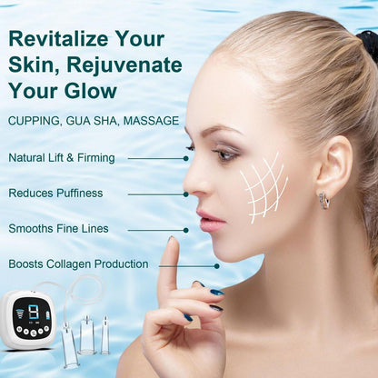 Elektrisches Gesichts-Cupping-Set für das Gesicht mit Doppelbecher-Nutzung – 3-in-1 Gesichts-Cupping, Gua Sha & Massage-Tools für die Hautpflege – Multifunktionaler Gesichts-, Hals- und Augen-Cupping-Massagegerät gegen Falten, 3 Modi, 9 Stufen