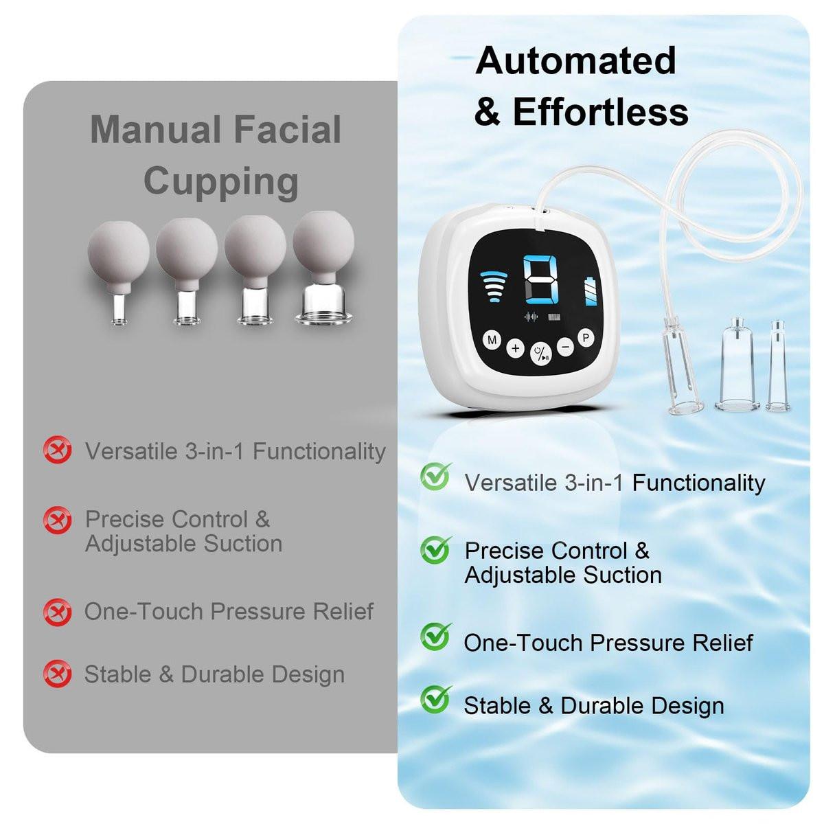 Elektrisches Gesichts-Cupping-Set für das Gesicht mit Doppelbecher-Nutzung – 3-in-1 Gesichts-Cupping, Gua Sha & Massage-Tools für die Hautpflege – Multifunktionaler Gesichts-, Hals- und Augen-Cupping-Massagegerät gegen Falten, 3 Modi, 9 Stufen