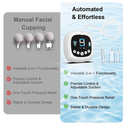 Elektrisches Gesichts-Cupping-Set für das Gesicht mit Doppelbecher-Nutzung – 3-in-1 Gesichts-Cupping, Gua Sha & Massage-Tools für die Hautpflege – Multifunktionaler Gesichts-, Hals- und Augen-Cupping-Massagegerät gegen Falten, 3 Modi, 9 Stufen