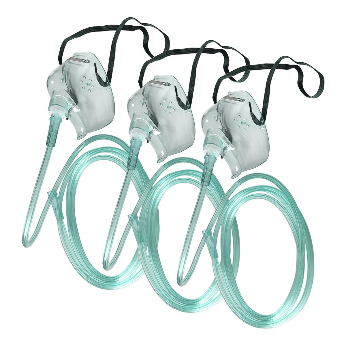 DWCHECK 3er-Pack Sauerstoffmaske für Erwachsene mit 7 Fuß Schlauch, verstellbarem elastischem Band, DEHP-frei und latexfrei – Erwachsene Standardgröße L, Grün