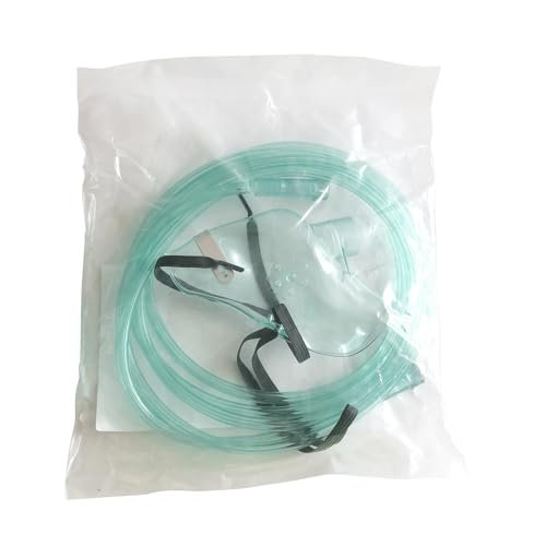 DWCHECK 3er-Pack Sauerstoffmaske für Erwachsene mit 7 Fuß Schlauch, verstellbarem elastischem Band, DEHP-frei und latexfrei – Erwachsene Standardgröße L, Grün