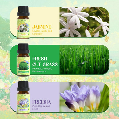 Soulorigin Frühlingsduft-Öle Set, Geschenkset mit ätherischen Ölen für Diffuser, Frühlingsduft für Zuhause, Freesie, Brise, Frische Weide, Frisch geschnittenes Gras, Jasmin, Nach dem Regen