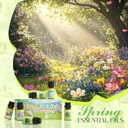 Soulorigin Frühlingsduft-Öle Set, Geschenkset mit ätherischen Ölen für Diffuser, Frühlingsduft für Zuhause, Freesie, Brise, Frische Weide, Frisch geschnittenes Gras, Jasmin, Nach dem Regen