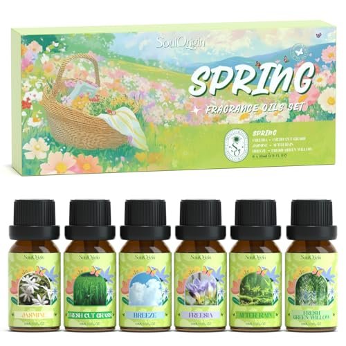 Soulorigin Frühlingsduft-Öle Set, Geschenkset mit ätherischen Ölen für Diffuser, Frühlingsduft für Zuhause, Freesie, Brise, Frische Weide, Frisch geschnittenes Gras, Jasmin, Nach dem Regen