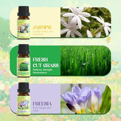 Soulorigin Frühlingsduft-Öle Set, Geschenkset mit ätherischen Ölen für Diffuser, Frühlingsduft für Zuhause, Freesie, Brise, Frische Weide, Frisch geschnittenes Gras, Jasmin, Nach dem Regen