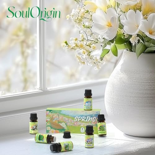 Soulorigin Frühlingsduft-Öle Set, Geschenkset mit ätherischen Ölen für Diffuser, Frühlingsduft für Zuhause, Freesie, Brise, Frische Weide, Frisch geschnittenes Gras, Jasmin, Nach dem Regen
